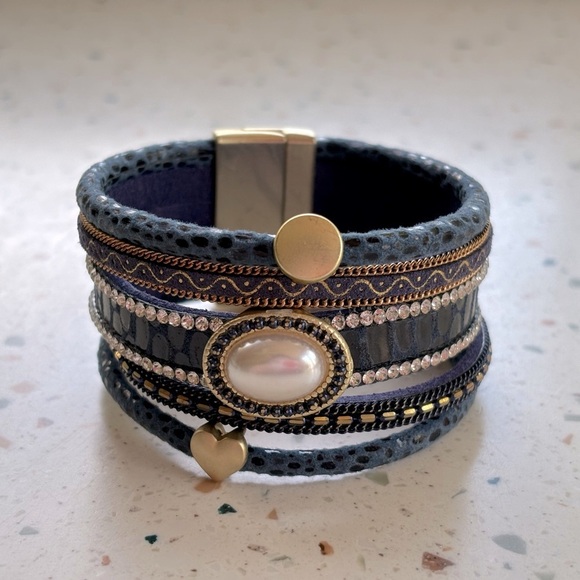 Multi Layered Wrap Cuff Charm Bracelet - Picture 2 of 14